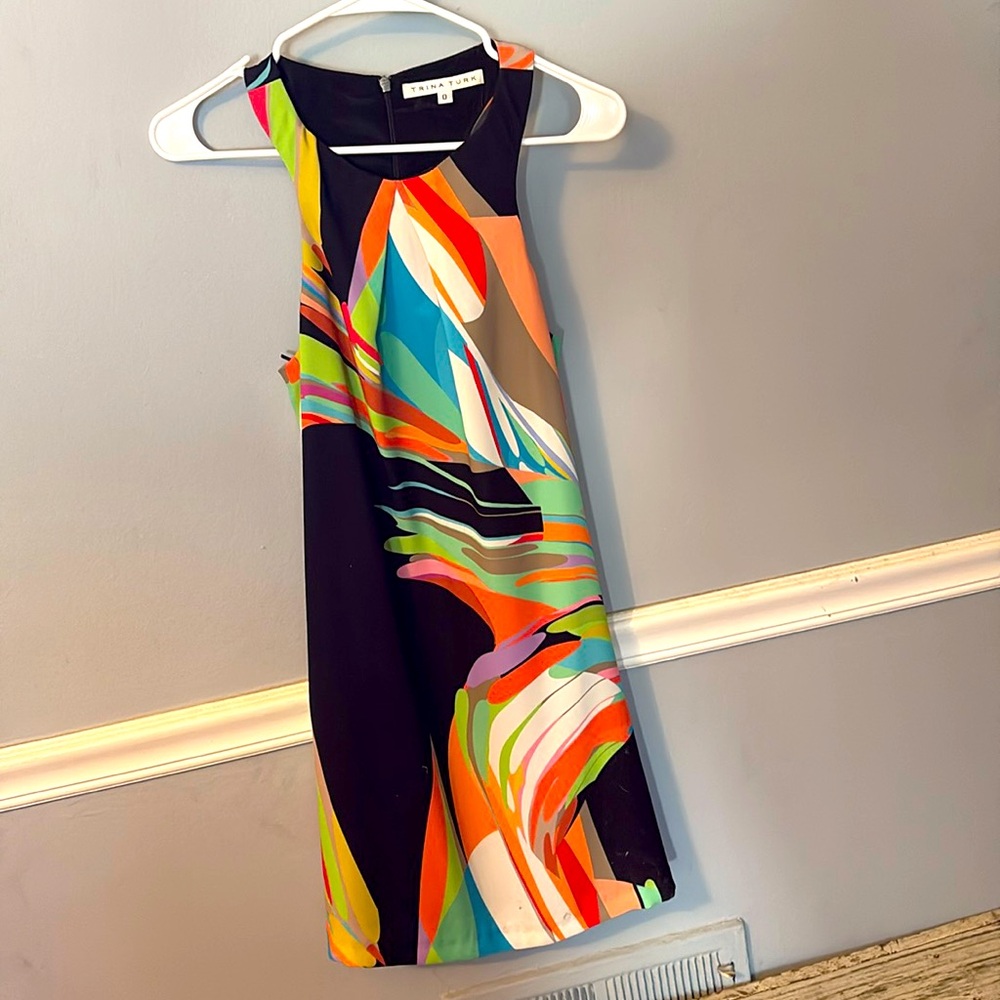 Trina Turk black and pastel multicolored  sleeveless dress size 0